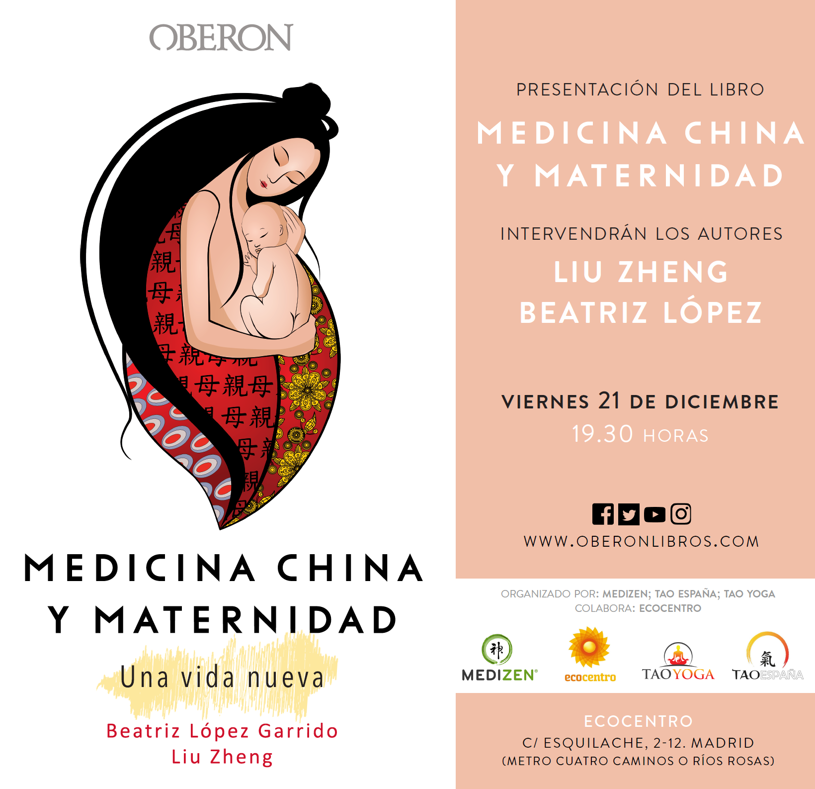 Presentación del libro: “Medicina china y Maternidad. Una Vida Nueva”. Viernes, 21 de diciembre (19.30 horas.) ECOCENTRO (Madrid)